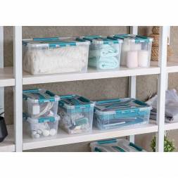 Ящик для хранения универсальный с замками и ручкой Grand box, 15,3л, голубой