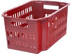 Ящик пластиковый c перфорированными стенками и дном, 535x367x252 мм, 49.5 л, красный [Б364]