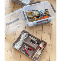 Ящик универсальный с замками и вставкой-органайзером Grand box, 15,3л, коричневый