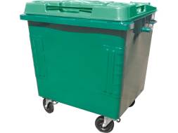 Контейнер для мусора на колёсах металлический с пластиковой крышкой, 1100 л (1.1 м³), зеленый [КТБО-1,1 зелёный]